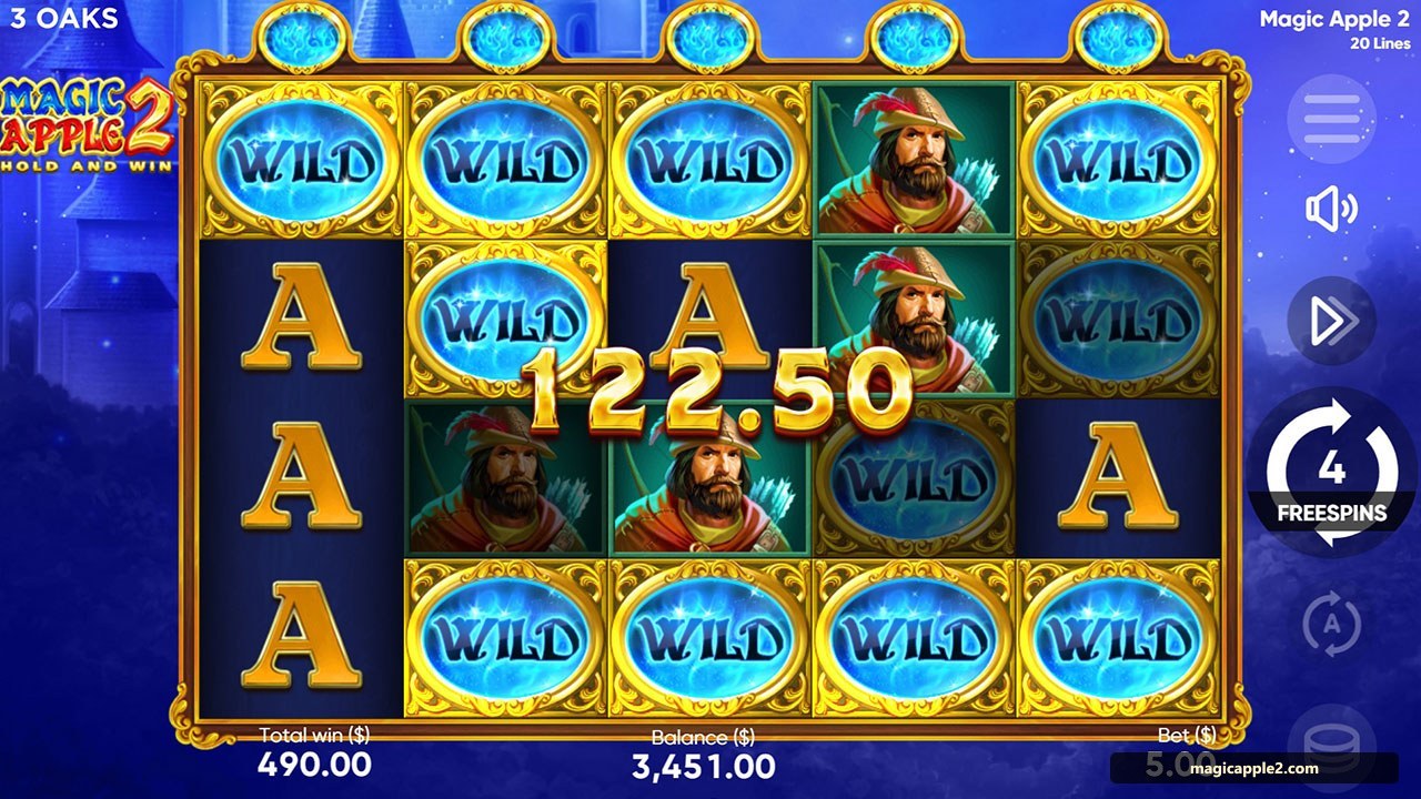 Magic Apple 2 g‘ildiraklarida qizil Bonus olma belgilari naqd qiymat bilan yaqindan