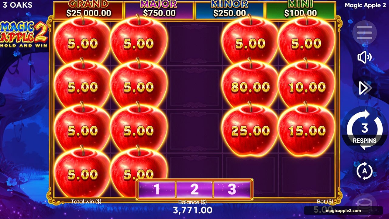 Magic Apple 2 Hold and Win: ekranga yopishgan olmalar va faol 3 respin hisoblagichi